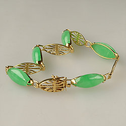Marquise Green Jade Bracelet with 14K Gold