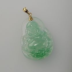 Carved Jade Buda Pendant with 14K Gold