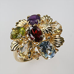 Multi-Color Stone Ring with 14K Gold